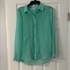 LC Lauren Conrad Green Button Down Shirt with Dress Shirt Collar